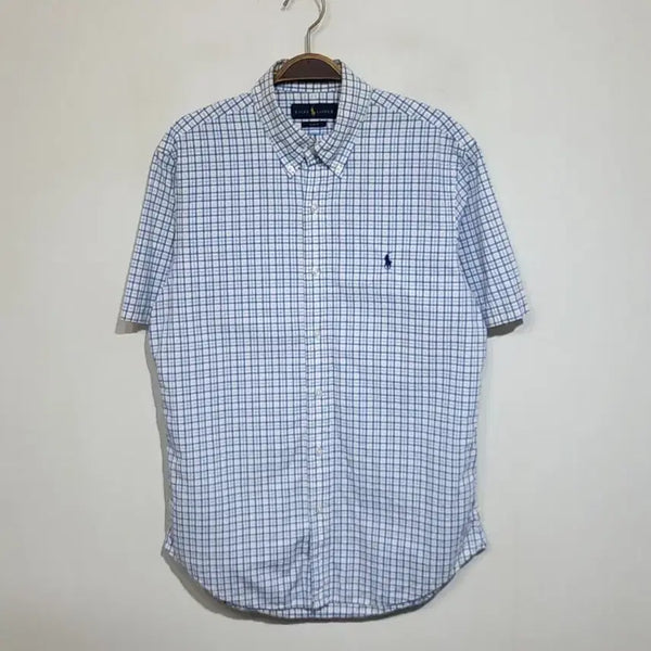 [BUNJANG] Polo Ralph Lauren Men's Plaid Logo Short Sleeve Shirt / (M) 랄프로렌 폴로 반팔남방 체크 로고 반팔셔츠