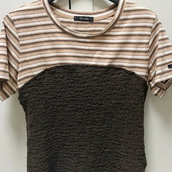 [BUNJANG] CC Collect Stripe Color-Block Texture Short Sleeve T-Shirt / 씨씨콜렉트 스트라이프 배색 텍스처 반팔 티셔츠