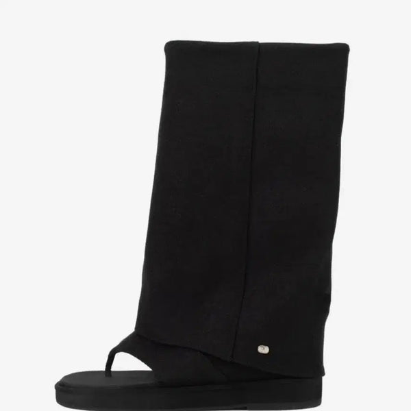 [BUNJANG] Noire Linen Wedge Boots 6.5CM Black Summer Wedge Heel / 노아르 린넨 부츠 6.5CM 린넨 블랙 여름부츠 통굽