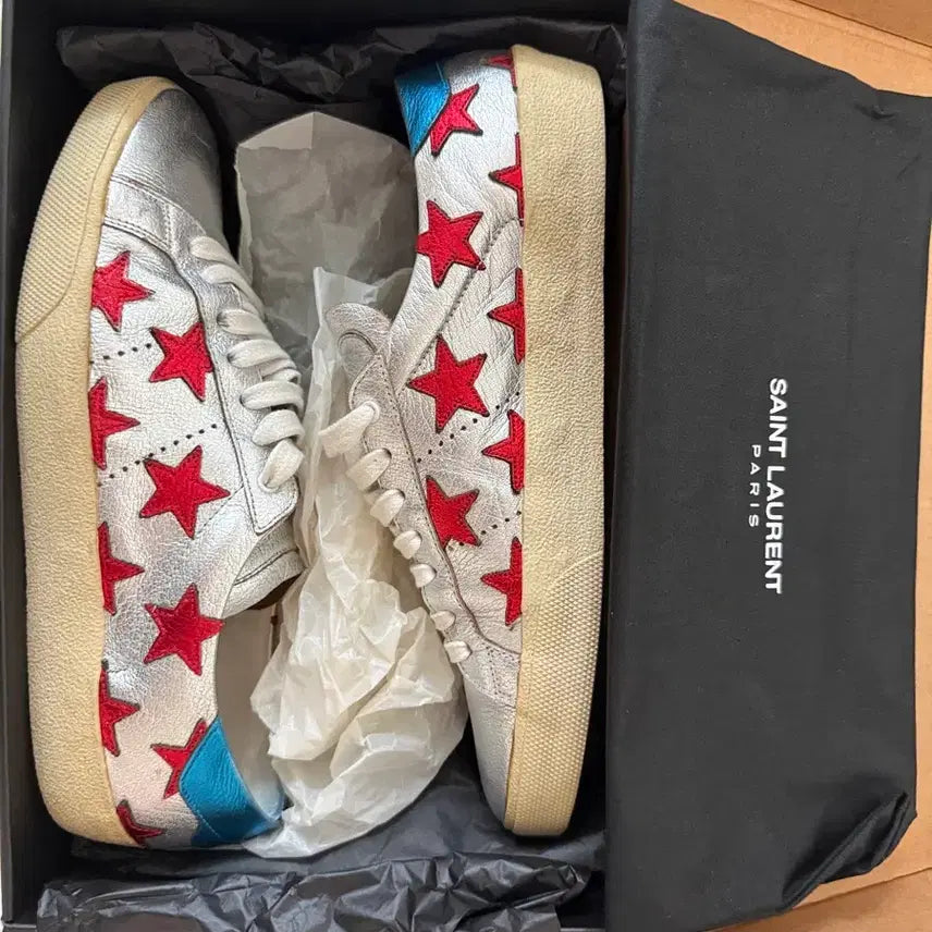 [BUNJANG] Saint Laurent Star Patch Silver Sneakers / 생로랑 스타패치 실버 스니커즈