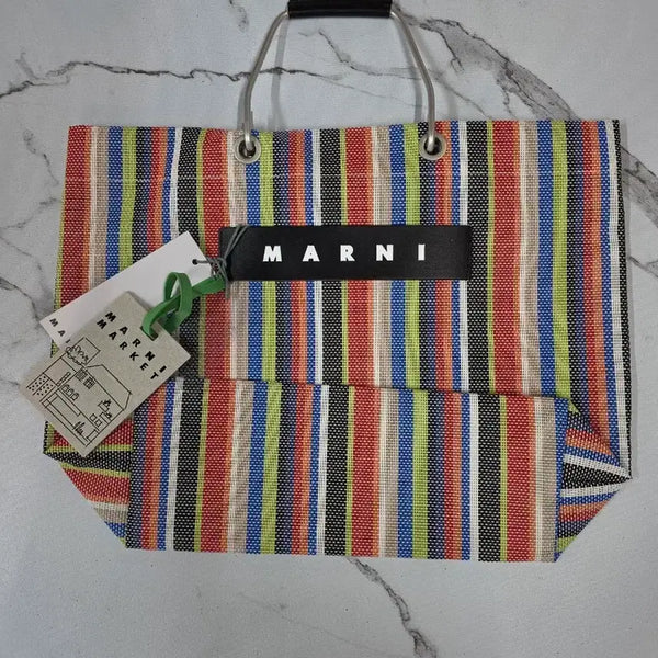 [BUNJANG] Marni Market Bag Stripe Pattern Tote Bag / 마르니 마켓백 스트라이프 패턴 토드백