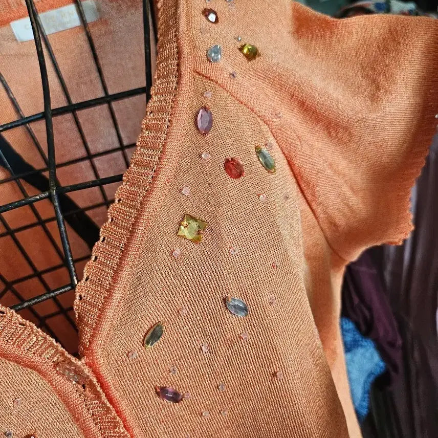 [BUNJANG] Knit Cardigan with Cubic Embellishments / 니트 가디건 큐빅 장식
