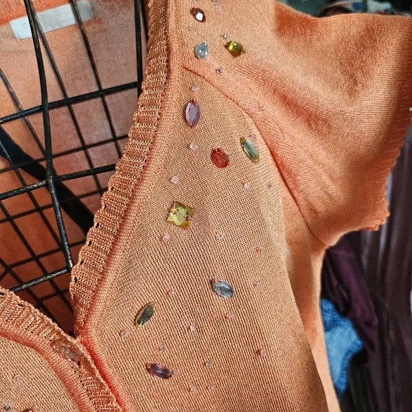 [BUNJANG] Knit Cardigan with Cubic Embellishments / 니트 가디건 큐빅 장식