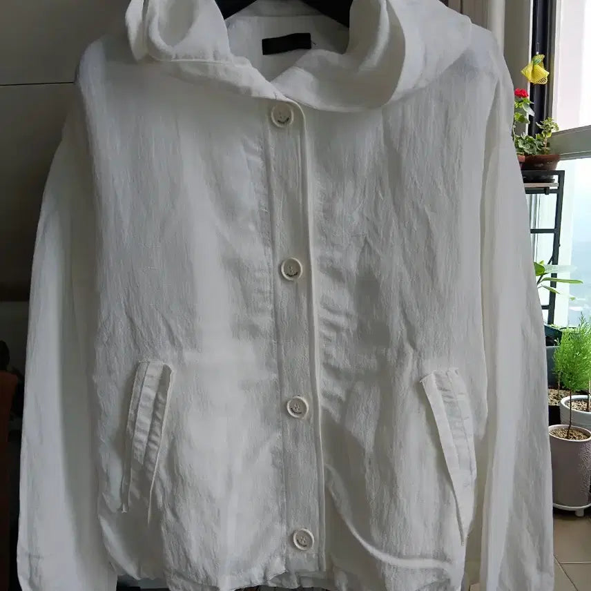 [BUNJANG] Stile Benetton Linen White Hooded Jacket / 스틸베네통 린넨 화이트 후드 자켓55~66