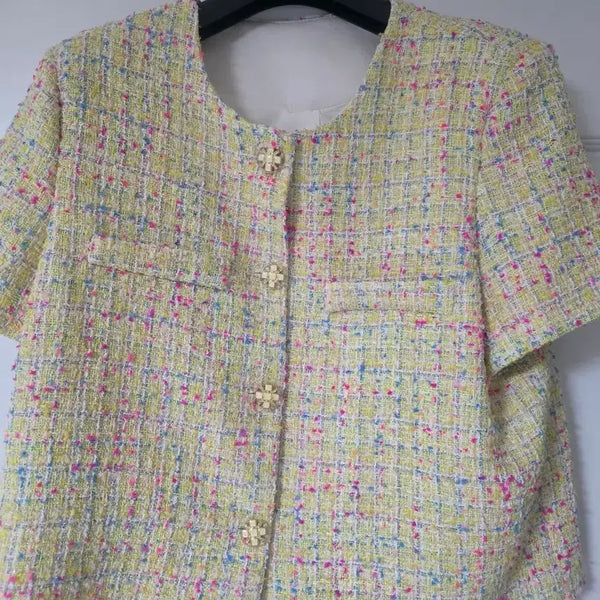 [BUNJANG] Tweed Short-Sleeve Jacket / 트위드 반팔 자켓 옐로우 핑크 블루