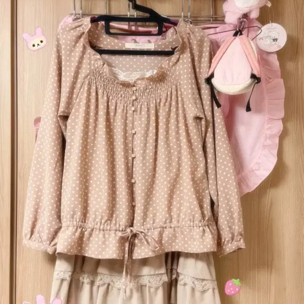 [BUNJANG] Vintage Himekko Dot Blouse / 빈티지 히메갸루 코리락 도트 블라우스