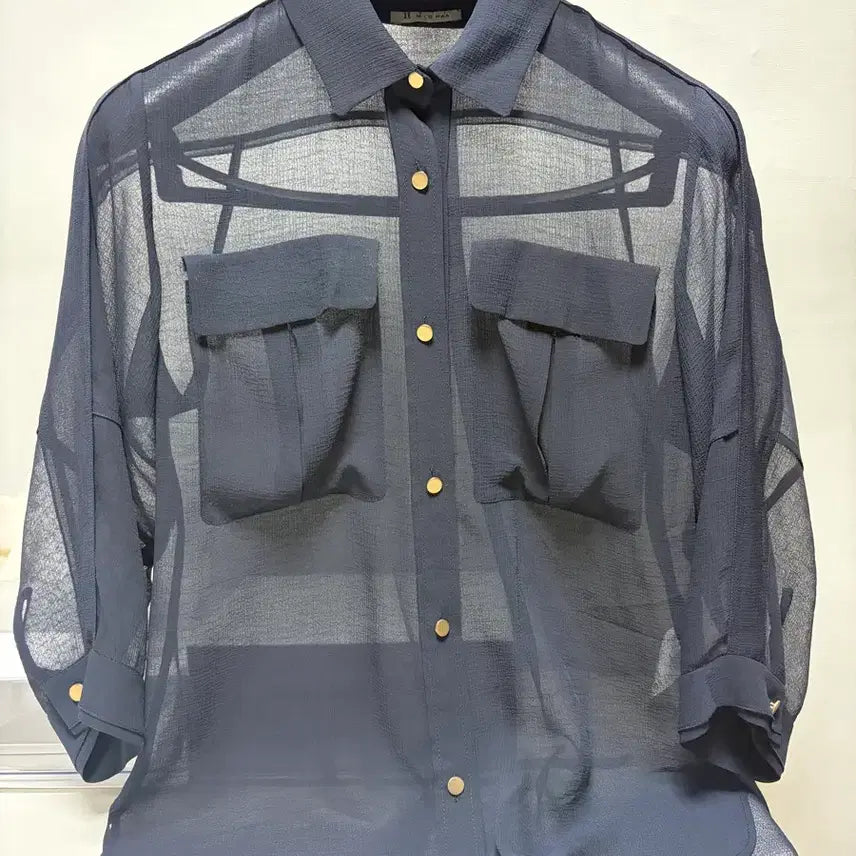[BUNJANG] It Michaa Navy See-Through Shirt / 잇미샤 네이비 시스루 셔츠