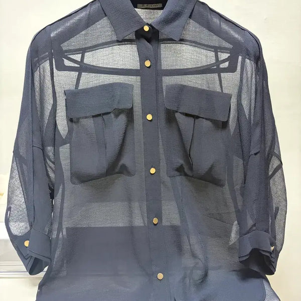 [BUNJANG] It Michaa Navy See-Through Shirt / 잇미샤 네이비 시스루 셔츠