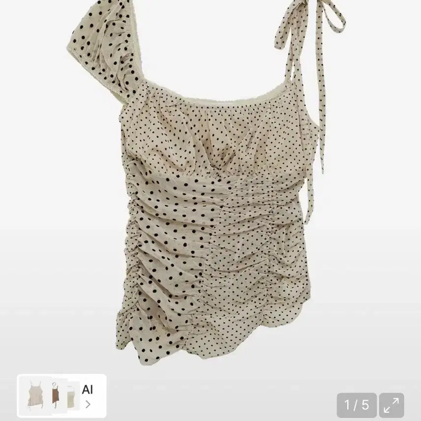 [BUNJANG] Heti Asymmetrical Dot Shirring Top Beige M / 헤티 언발란스 도트 셔링 탑 베이지 m