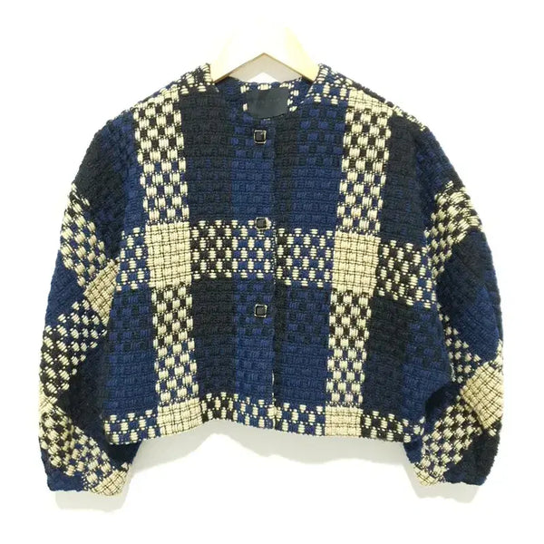 [BUNJANG] Check Round Puff Sleeve Crop Jacket F / 유리임 체크 라운드 퍼프 소매 크롭 자켓 F