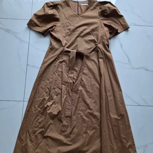 [BUNJANG] Be Muse Mansion Brown Puff Sleeve Dress / [정품] 비뮤즈 맨션 브라운 퍼프소매 원피스 F