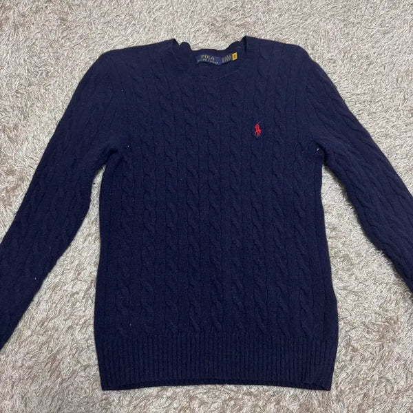 [BUNJANG] Polo Ralph Lauren Navy Cable Knit Sweater - Size S / 폴로 랄프로렌 네이비 케이블 니트 S
