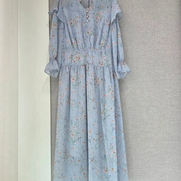 [BUNJANG] EnC Frill Chiffon Long Dress / (택채새)EnC 프릴 쉬폰롱원피스