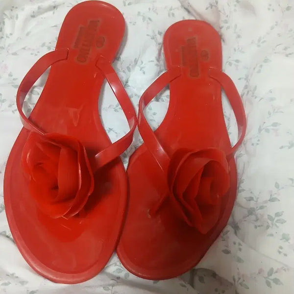 [BUNJANG] Valentino Authentic Red Flower Sandals - Size 8 (250) / 250 8사이즈 발렌티노 정품 플라워 샌들