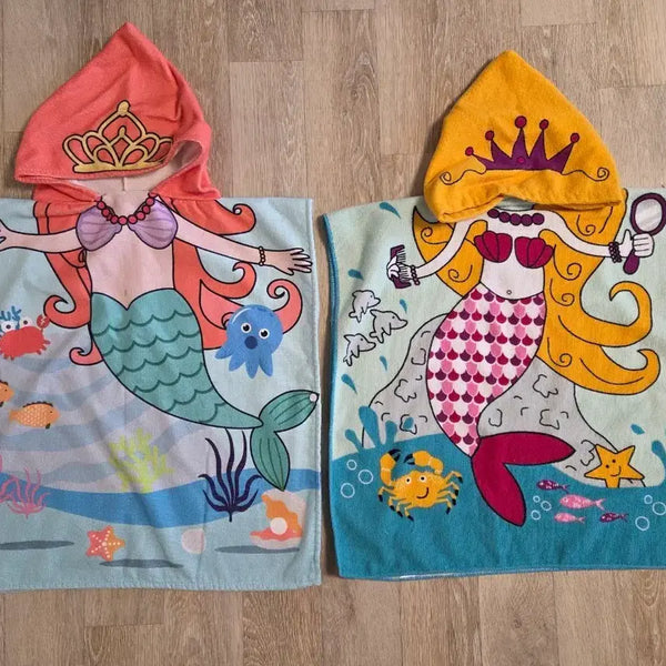 [BUNJANG] Children's Mermaid Hooded Beach Robe Towel / 물놀이 비치가운 아동 로브가운