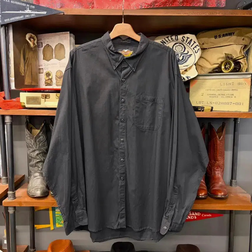 [BUNJANG] 1990s Harley-Davidson Ripstop Cotton Engraved Button Work Shirt / 90s 할리데이비슨 립스탑코튼 음각버튼 워크셔츠 N2377