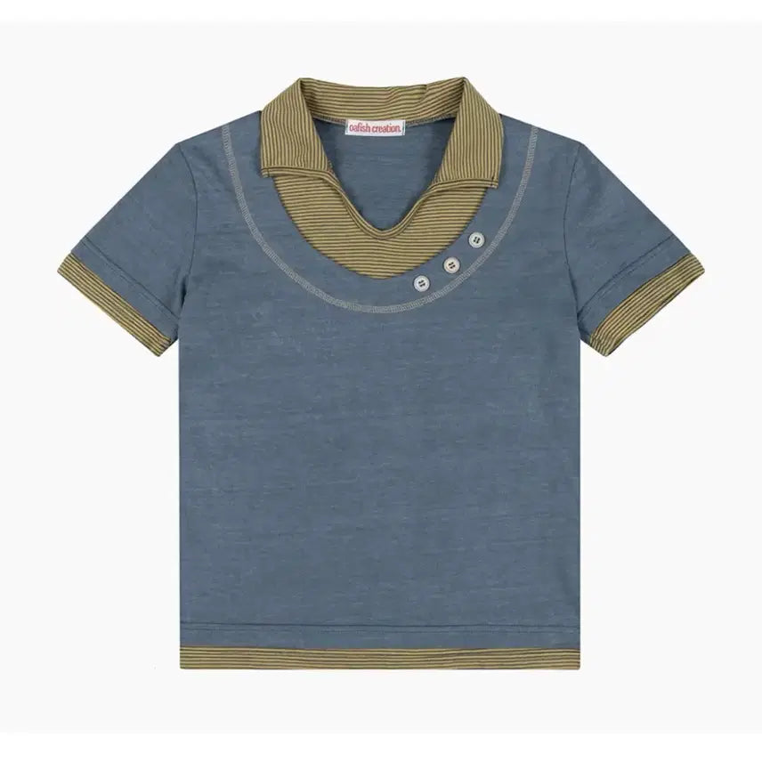 [BUNJANG] O.Fish Creations Stripe Layered Collar T-Shirt Navy / Stripe Layered Collar T-Shirts, Navy