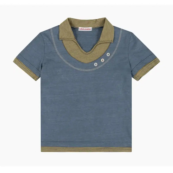 [BUNJANG] O.Fish Creations Stripe Layered Collar T-Shirt Navy / Stripe Layered Collar T-Shirts, Navy