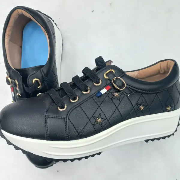 [BUNJANG] Leather Quilted Star Platform Sneakers / 레더 퀼팅 별 키높이 스니커즈 (230mm)