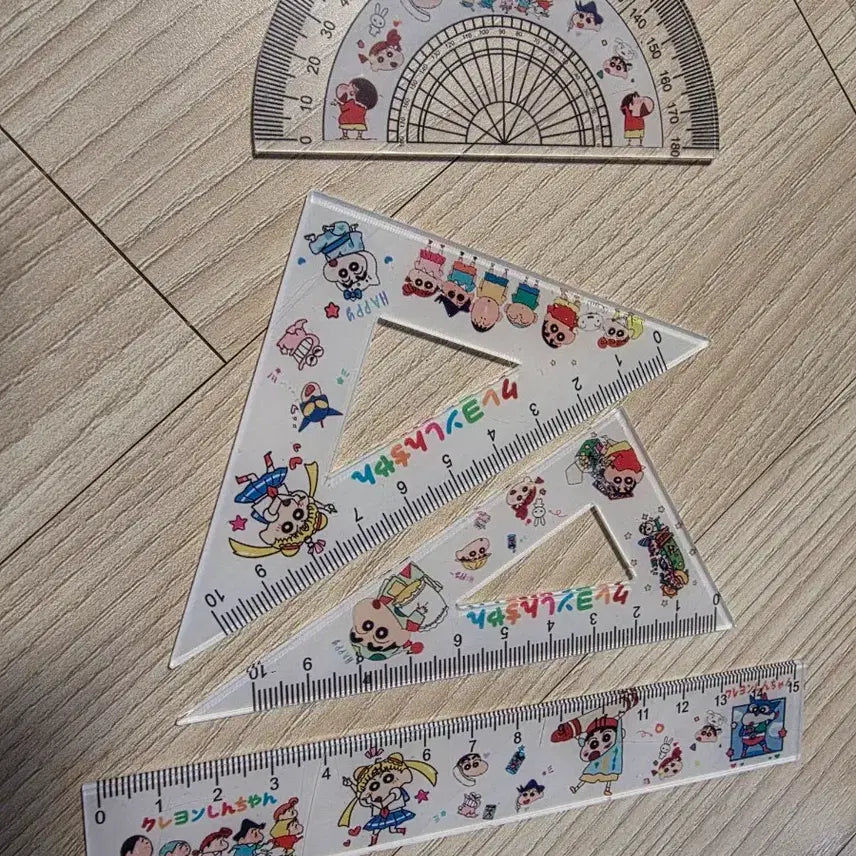 [BUNJANG] Crayon Shin-chan Stationery Set with Ruler and Protractor / 짱구는못말려 짱구 문구세트 삼각자 자 수학