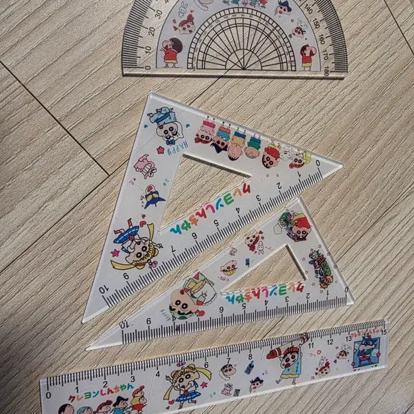 [BUNJANG] Crayon Shin-chan Stationery Set with Ruler and Protractor / 짱구는못말려 짱구 문구세트 삼각자 자 수학