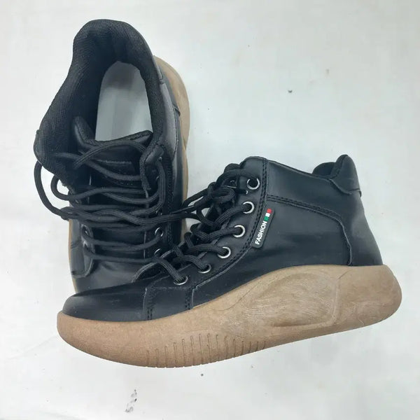 [BUNJANG] Black Leather High-Top Sneakers (235mm) / 블랙 레더 하이탑 스니커즈 (235mm)