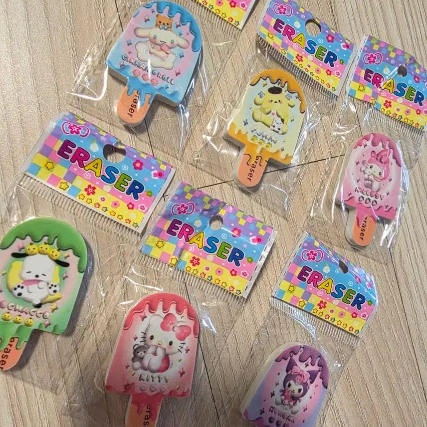 [BUNJANG] Character Ice Cream Eraser Set (6 Pieces) / 캐릭터 아이스크림 지우개 세트 6개