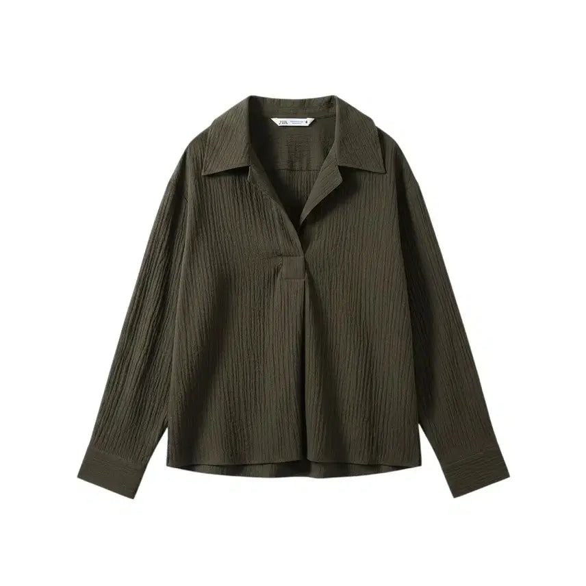 [BUNJANG] Zara Women's Waffle V-Neck Collar T-Shirt / 여성S/ 텍새 자라 와플 브이넥 카라티셔츠KH