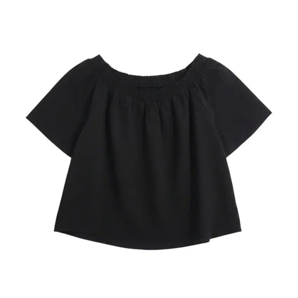 [BUNJANG] 1987 Collection Waffle Short Sleeve Blouse - Black / 여성F/ 1987컬렉션 와플 반팔 블라우스BK