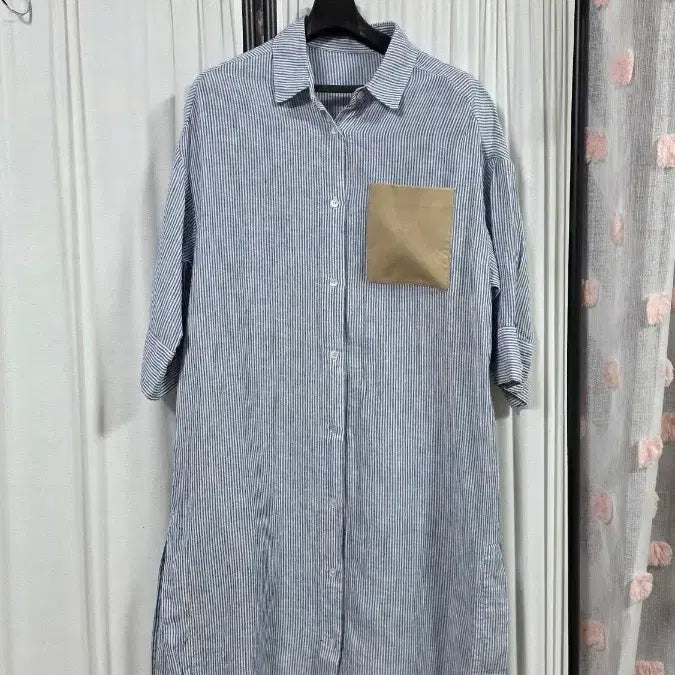 [BUNJANG] Linen Stripe Long Dress / 시원한린넨카라롱원피스(55)