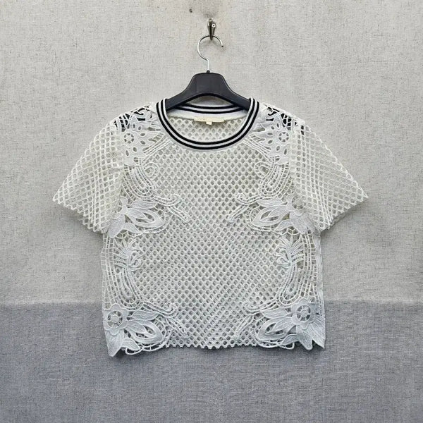[BUNJANG] Maje White Lace Short Sleeve T-Shirt / maje 화이트 레이스 반팔티 .436
