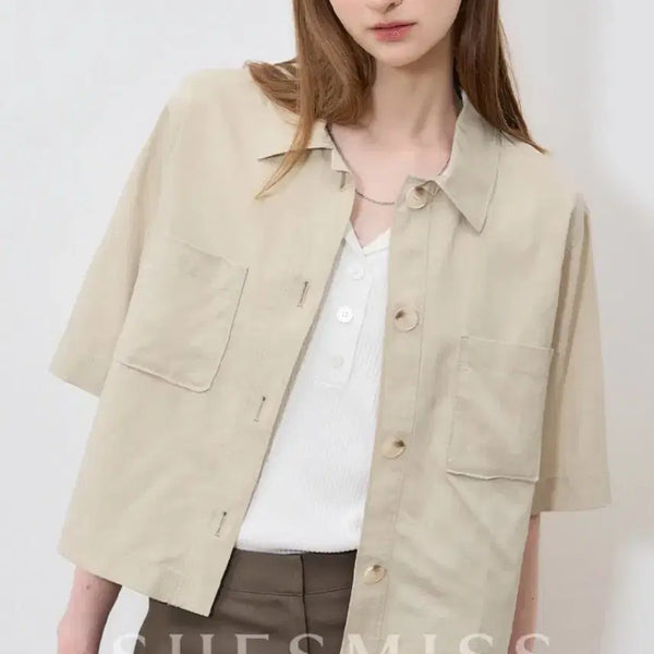 [BUNJANG] She's Miss Linen Blend Cropped Short-Sleeve Jacket / 쉬즈미스 린넨 블렌디드 크롭 반팔 자켓
