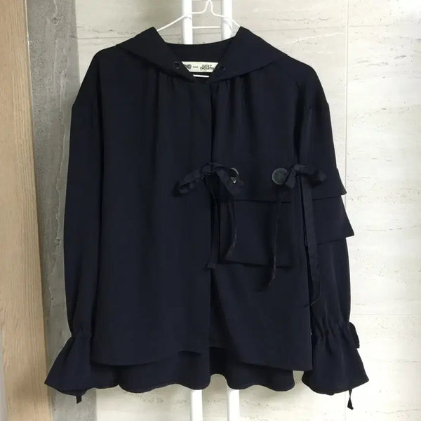 [BUNJANG] Lucky Chouette Hooded Blouse Navy / 럭키슈에뜨 후드 블라우스 36