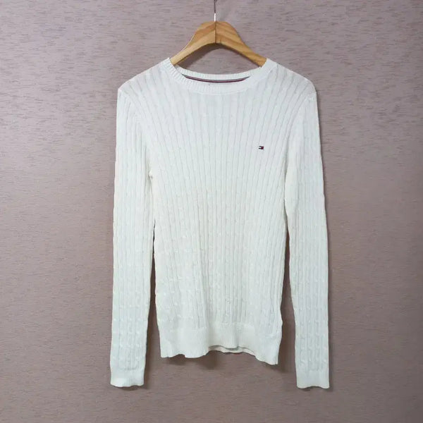 [BUNJANG] Tommy Hilfiger White Cable Knit Sweater T-Shirt / B8-19/토미힐피거 화이트 꽈배기 니트티 봄가을
