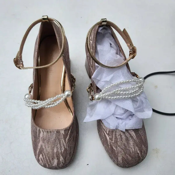 [BUNJANG] Pearl Strap Pumps Heels / 진주 스트랩 펌프스 힐