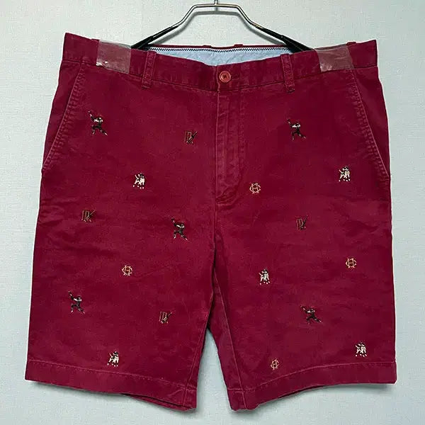 [BUNJANG] Hazzys Men's Embroidered Crest Chino All-Over Print Shorts Burgundy XXL 36 / 헤지스 남자 멀티 자수 크레스트 치노 올오버 반바지 버건디 XXL 36