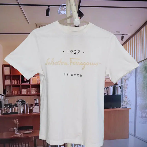 [BUNJANG] Salvatore Ferragamo 1927 Signature Cotton T-Shirt - Italian White, Size S / 살바토레 페라가모 이태리 반팔티 S