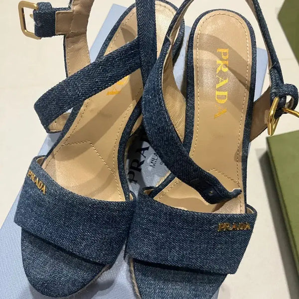 [BUNJANG] Prada Denim Wedge Sandals / 프라다웨지샌들