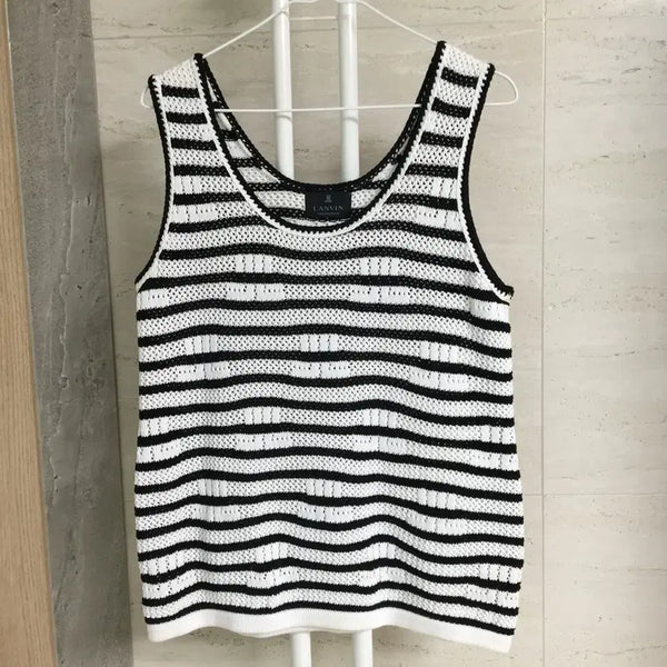 [BUNJANG] Lanvin Collection 22 Logo Crochet Knit Top (Size 55) / LANVIN 랑방 컬렉션 22 로고 크로셰 니트 탑 55