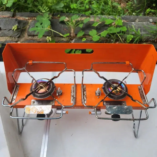 [BUNJANG] Orange Twin Burner Camping Gas Stove / 오렌지색 투버너 캠핑 트윈가스버너