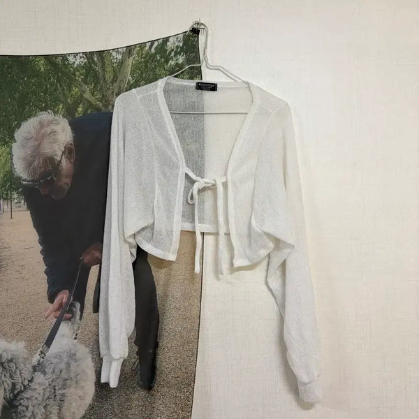 [BUNJANG] Women's White Cropped Knit Bolero Cardigan / 화이트 볼레로 가디건