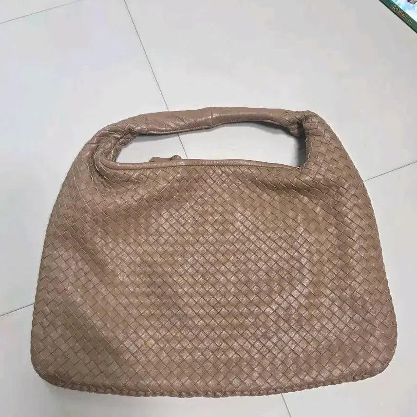 [BUNJANG] Beige Real Leather Woven Bag / 베이지 리얼 소가죽 위빙백