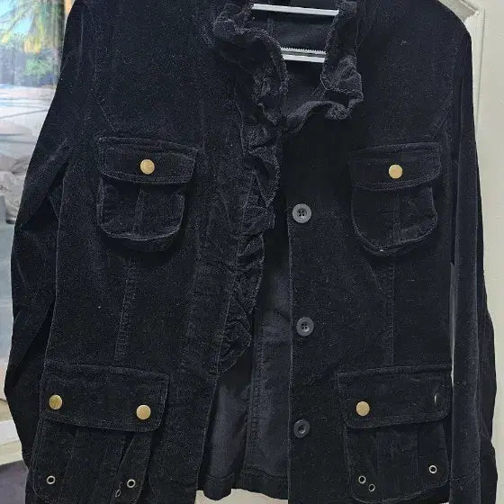 [BUNJANG] Black Velvet Frill Jacket / 블랙 벨벳 프릴 자켓