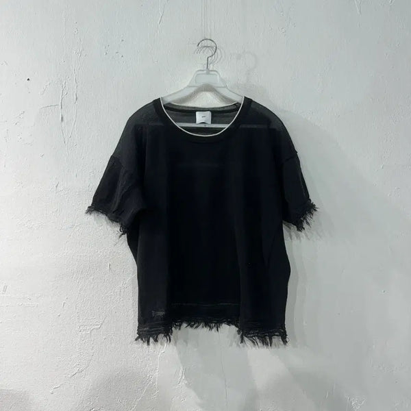 [BUNJANG] KUHO See-through Fringe Short Sleeve T-shirt (FREE) / KUHO 구호 시스루 프린지 반팔티 FREE