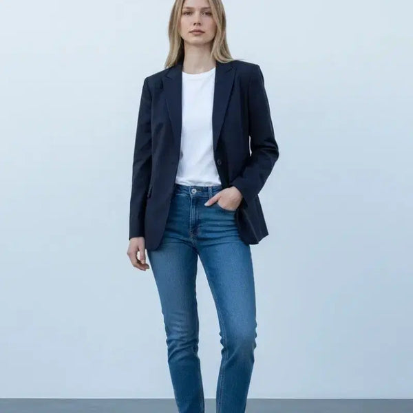 [BUNJANG] Time (Hand-som) Women's Italian Fabric Navy Blazer Jacket / 한섬 타임 여성 이태리 원단 네이비 블레이져 자켓