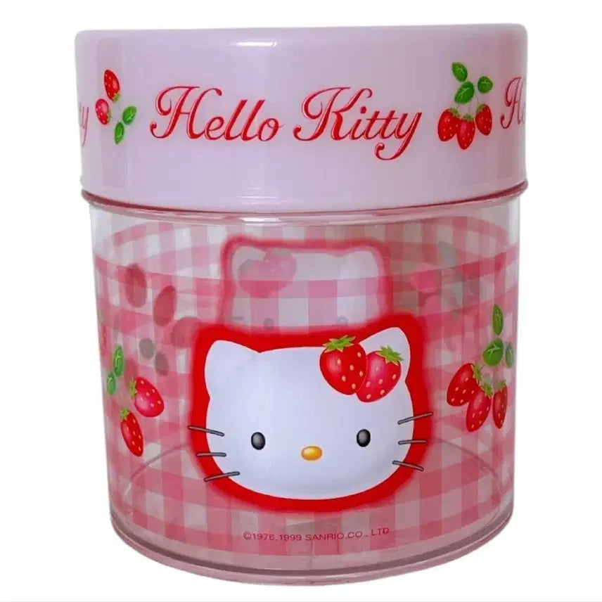 [BUNJANG] Sanrio Retro Classic Kitty Check Strawberry Cylindrical Storage Box / 산리오 레트로 고전 키티 체크 딸기 원통형 소품함 보관함