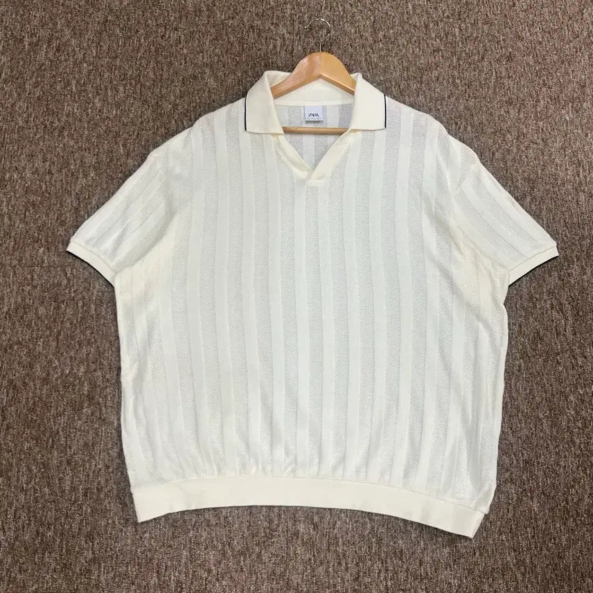 [BUNJANG] Zara Ivory Knit Short Sleeve Polo L / 자라 ZARA 아이보리 니트 반팔 폴로 L