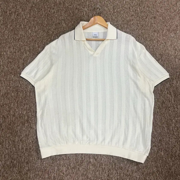 [BUNJANG] Zara Ivory Knit Short Sleeve Polo L / 자라 ZARA 아이보리 니트 반팔 폴로 L