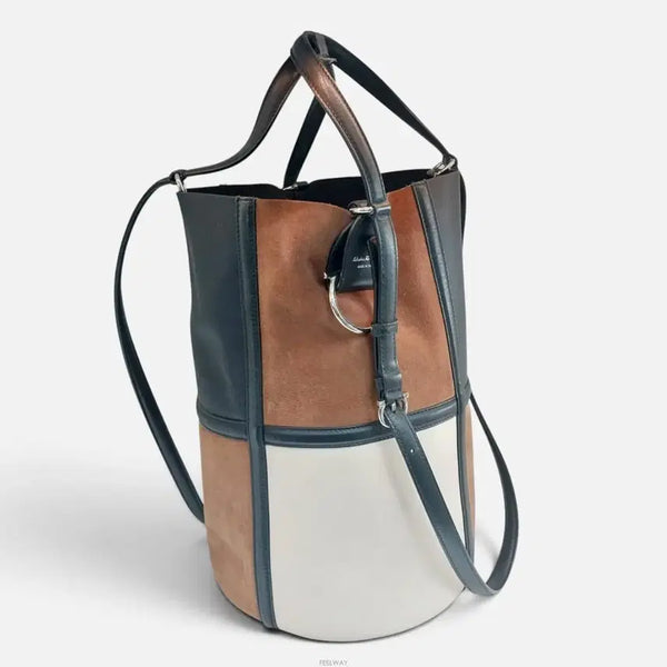 [BUNJANG] Salvatore Ferragamo 21-H892 Suede Calf Leather Color Block Bucket Tote Shoulder Bag / 페레가모 21-H892 스웨이드 버킷 토트백 숄더백