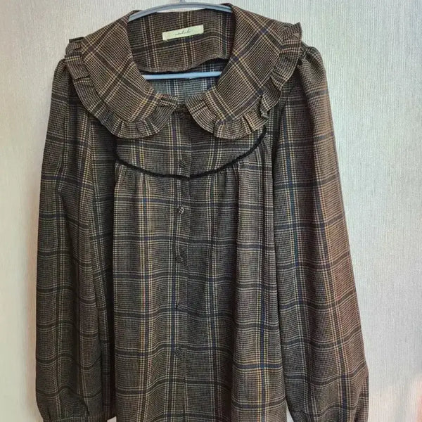 [BUNJANG] Sudal Salon Handmade Check Frill Blouse / 수달쌀롱 자체제작 체크 프릴 블라우스